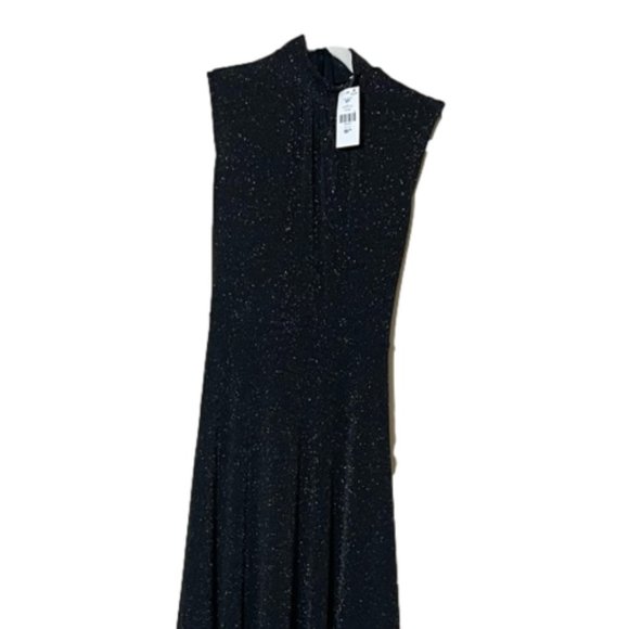 Metallic Sparkle Mock Neck Midi Dress Size Small Black NWT - Picture 7 of 9